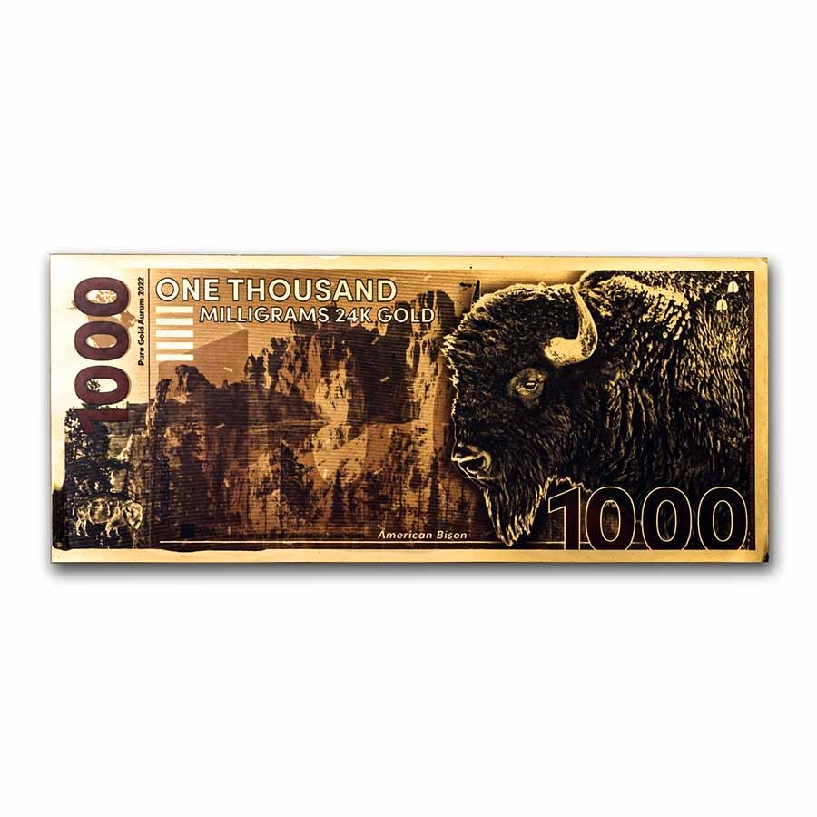 1 gram Gold Aurum Note - One Thousand Mg (2022 Bison, 24K)